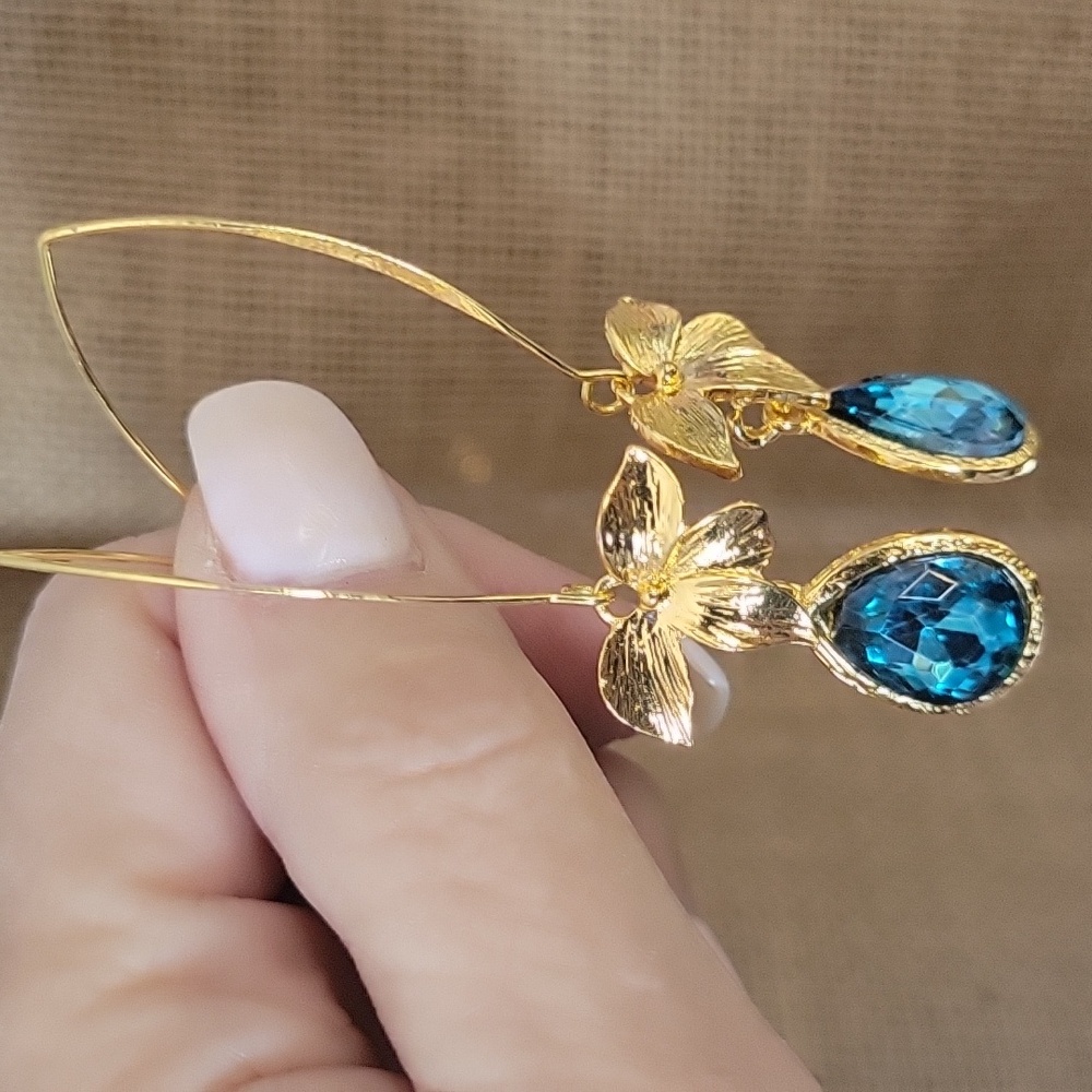 LILY TOPAZ LONG DROP EARRINGS - Picture 4 of 9